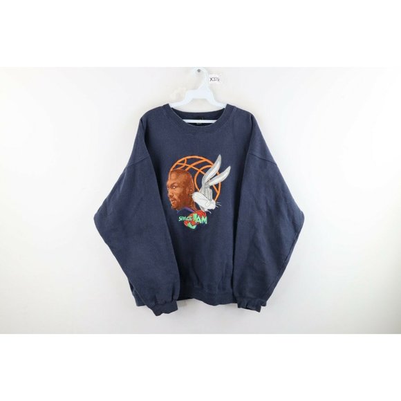Vintage 90s Mens XL Faded Space Jam Bugs Bunny Michael Jordan Sweatshirt Navy